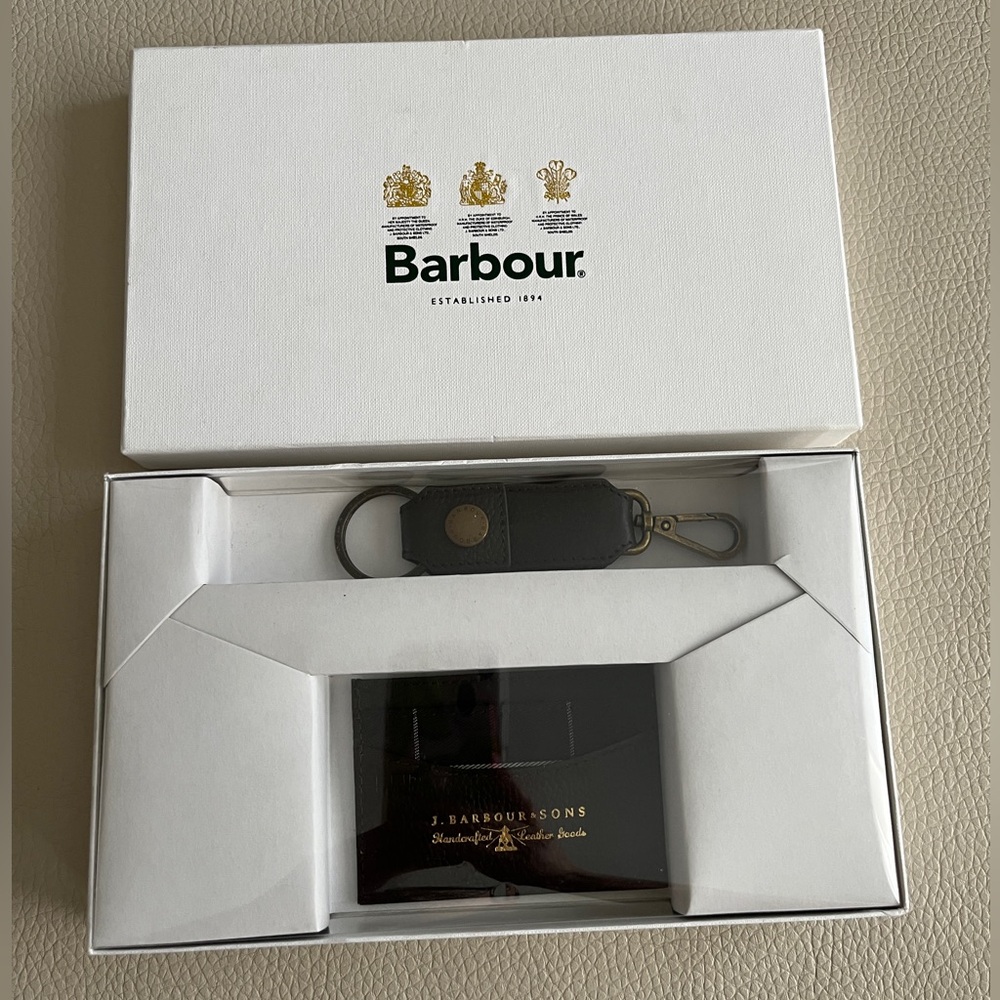 NWB - Barbour Card Holder Clip Key Chain Gift Box